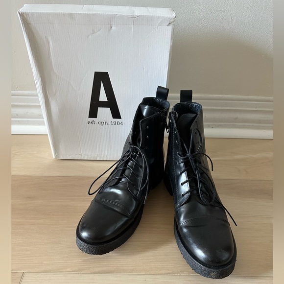 Danish Brand Angulus “Laktan” side zip lace up combat boots EU 38.5 / US 8 - Picture 2 of 6